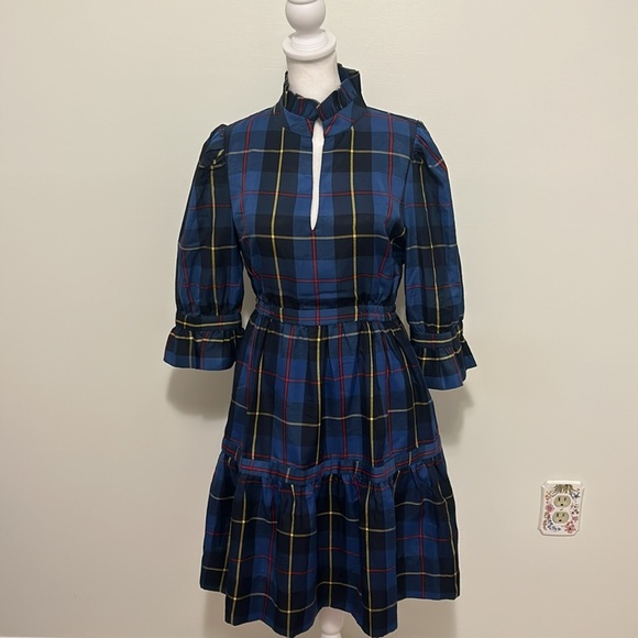 Tuckernuck Gretchen Scott Teardrop Dress Plaidly Cooper Blue Multi Size Shrimp - Picture 4 of 10